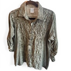 Parsley & Sage Olive Green Textured Button-Up Shirt Jacket Cottage Core Boho